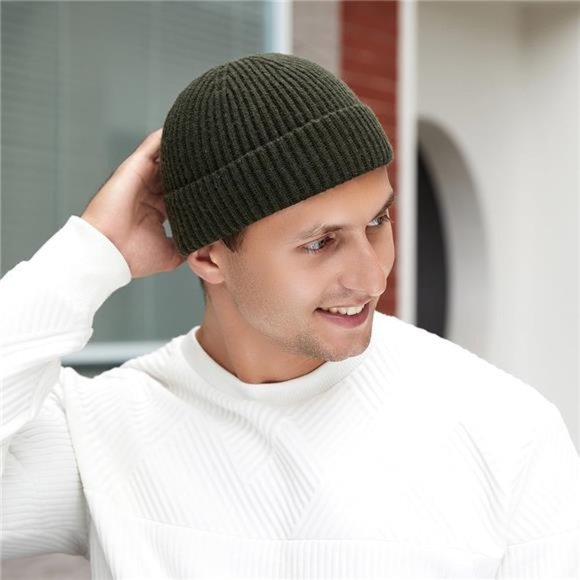 3 Pack Wool Fisherman Beanies for Men, Short Knit Watch Cap Cuffed Trawler Hats - Picture 6 of 6
